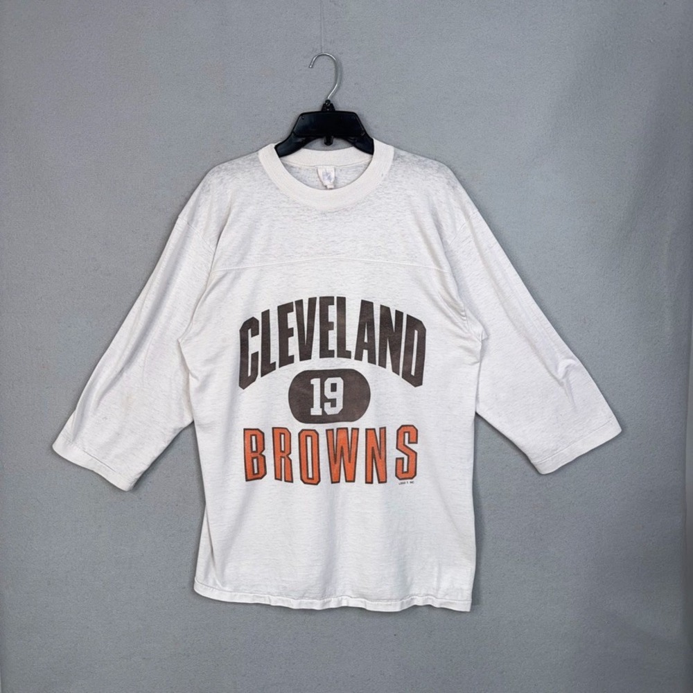 Vintage Cleveland Browns Men Large White Graphic 3/4 Sleeve Jersey Shirt Logo 7